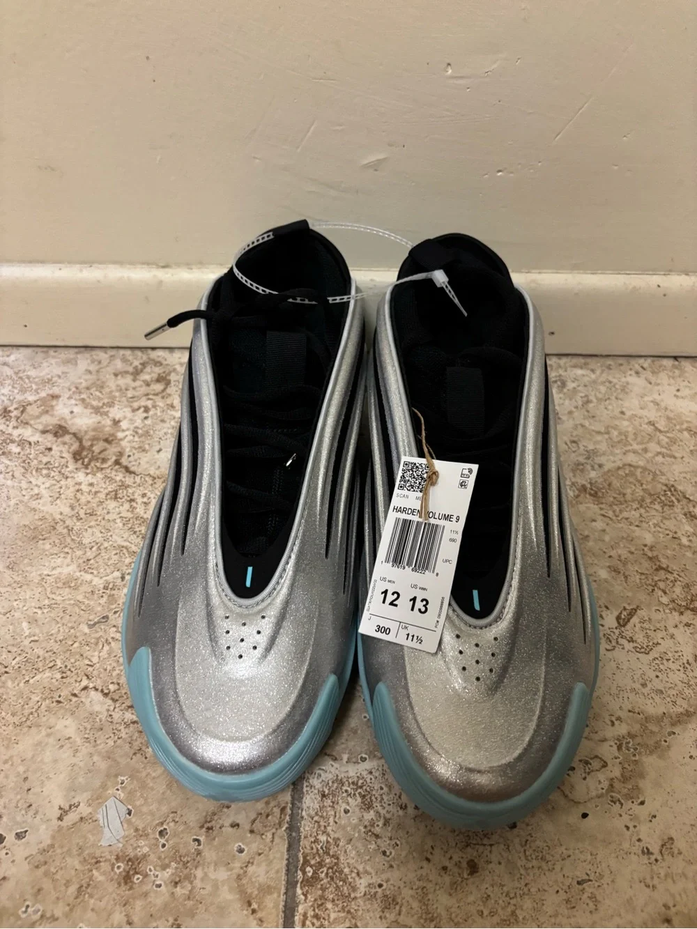 Adidas Harden Volume 9 Uno Metallic Silver Black Aqua JS1028 NEW Men’s Size 12